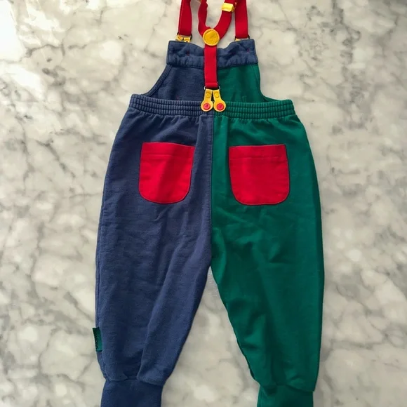 Vintage Gymboree Green and Blue Kids Overalls with Red Accents - Picture 5 of 6